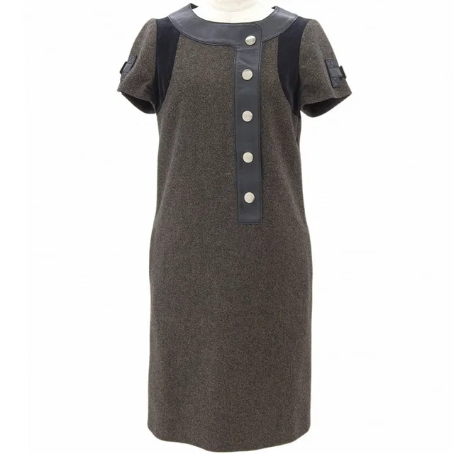 Gucci Interlocking Logo Button Short-Sleeve Dress #38 Brown/Black in Black Wool from VINTAGE QOO TOKYO