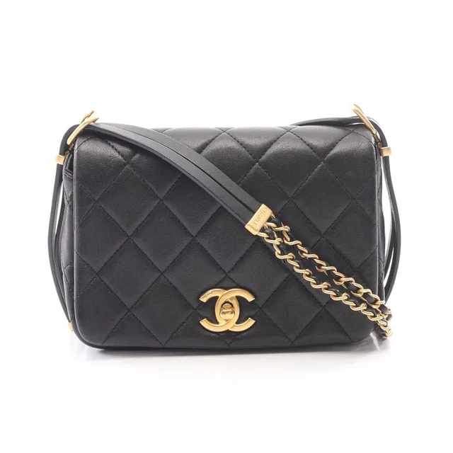 Chanel Shoulder Bag Quilted Black Lambskin Small Flap Chain in Black Lambskin from The Reluxe