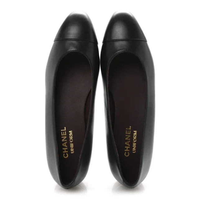 Chanel Cap Toe Ballerina Flats 38.5 Black in Black Lambskin from FASHIONPHILE, photo 2 of 10