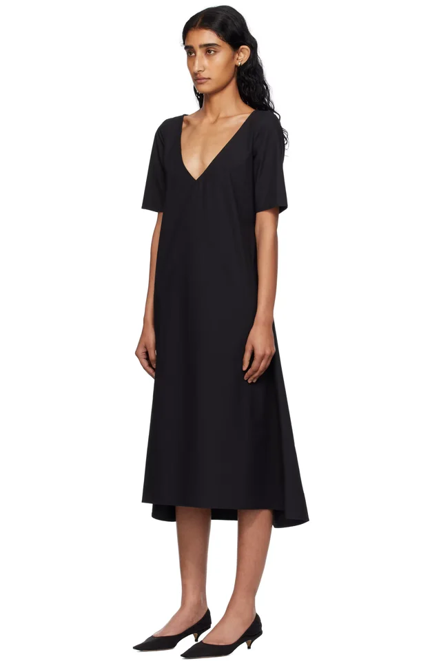 BAMBOU ROGER KWONG Black Cotton Poplin Midi Dress, photo 4 of 5 from SSENSE