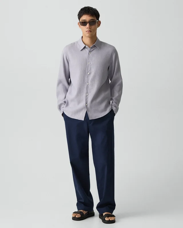 Theory Irving Shirt in Relaxed Linen in GRAY LILAC 100% Linen, photo 13 of 14 from Theory