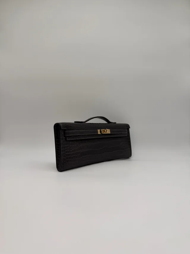 Hermès Kelly Cut Graphite Matt Porosus Permabrass Hardware in Grey Leather from Luxury Promise, photo 4 of 11