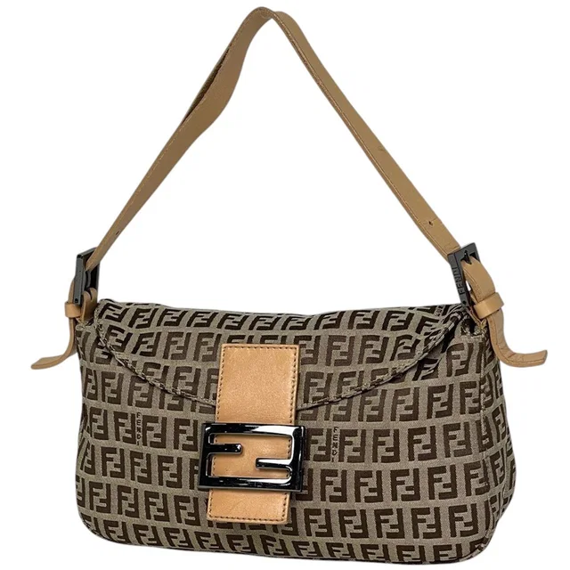 Fendi Zucchino Pattern Shoulder Bag Mamma Baguette Canvas Beige in Beige Canvas from The Reluxe