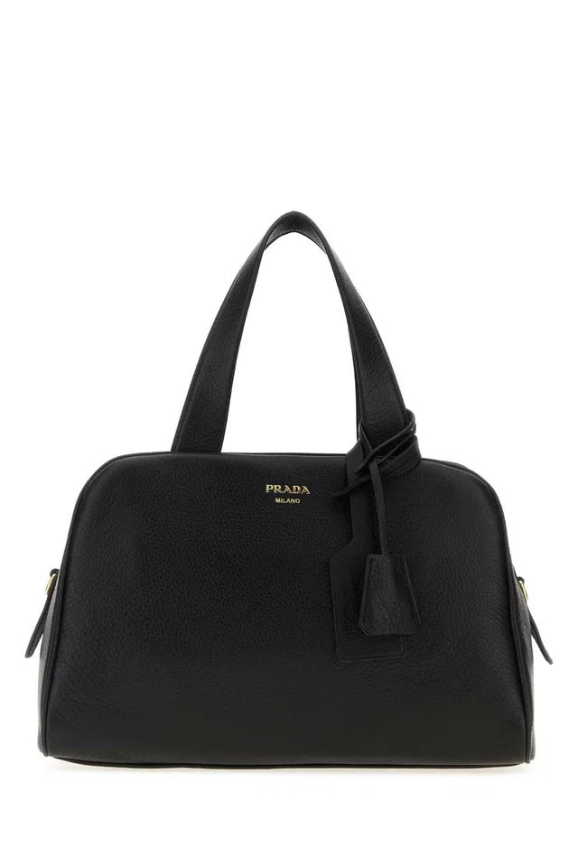 Prada Textured Leather Shoulder Bag — Black Cervuselaphusscot in Black Leather from HEWI