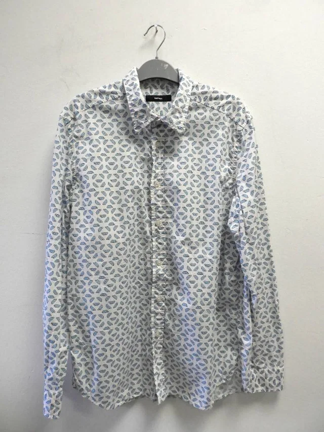 Diesel Graphic Dress Shirt White/Blue Size: L in White Cotton from Oxfam Online Shop