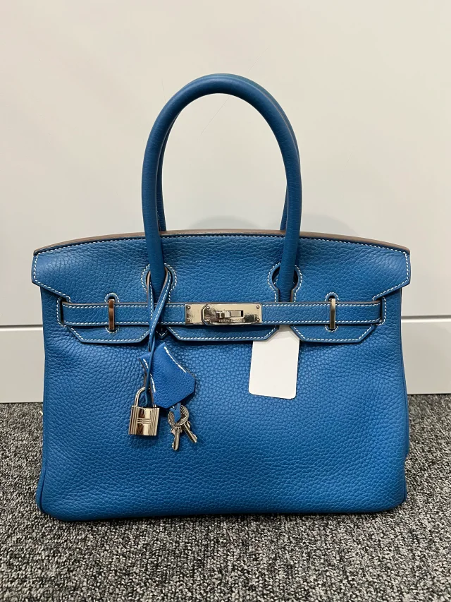 Hermès Taurillon Mykonos x White SV Bicolor Birkin 30 in White from Luxury Promise