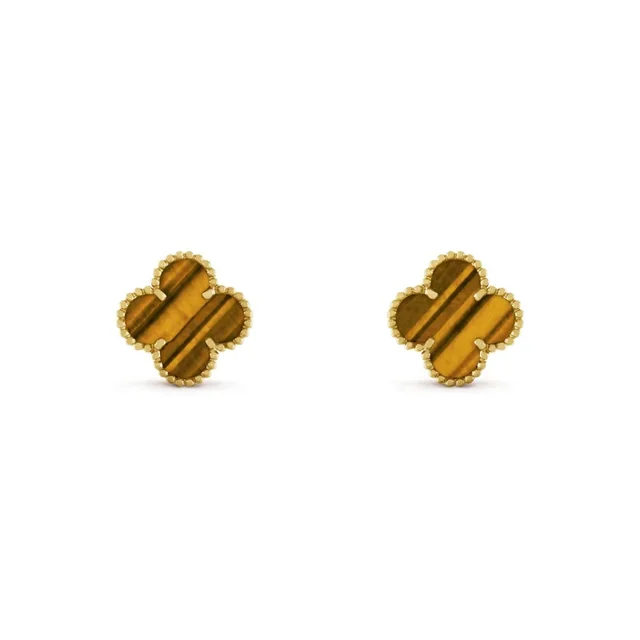 Van Cleef & Arpels Vintage Alhambra Tiger Eye Earrings from Truefacet
