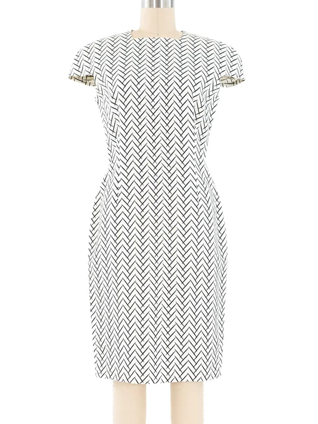 1980's Gianni Versace Zig Zag Print Linen Sheath Dress from Arcade Vintage