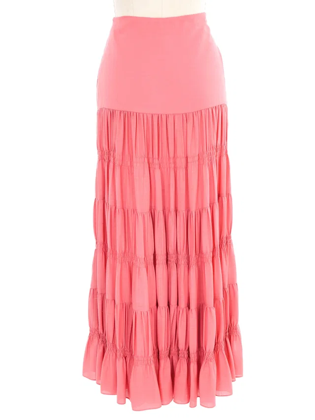 Le Dix Balenciaga Pink Tiered Maxi Skirt in Pink Wool from Arcade Vintage