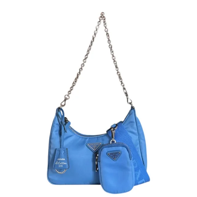 Prada Re Edition Shoulder Bag Nylon Blue Vintage in Blue Nylon from The Reluxe