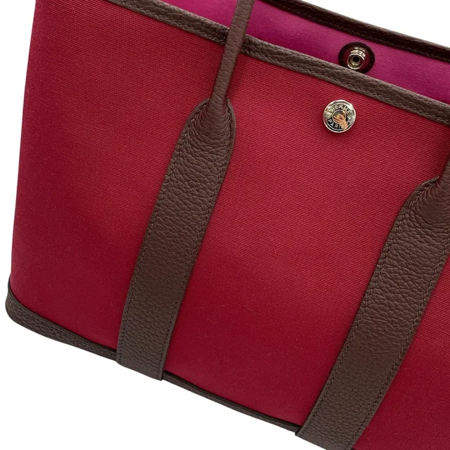 Hermès Garden Party Verso Ruby/RougeSellier/Rose Bubble Gum Toile Officier Negonda Leather Size TPM in Pink Leather from GALLERY RARE, photo 8 of 10