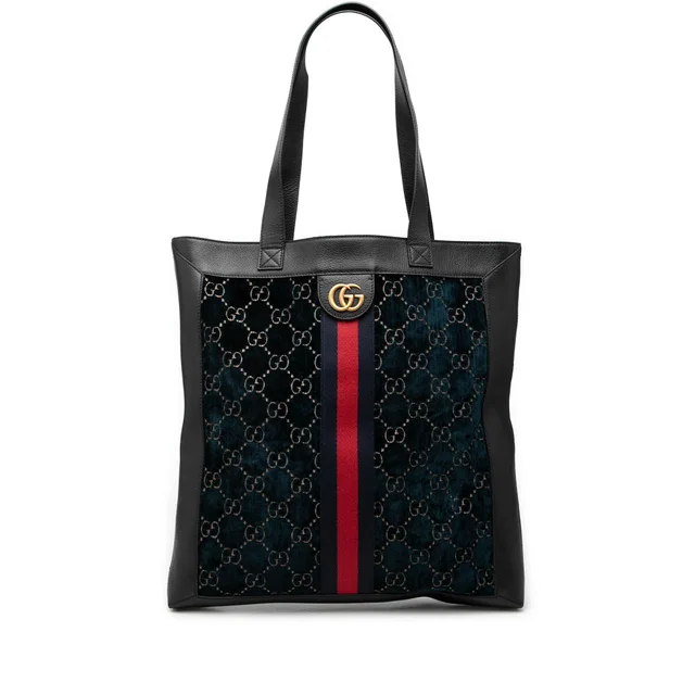 Blue Gucci Large GG Velvet Web Ophidia Tote in Blue Velvet from Designer Revival