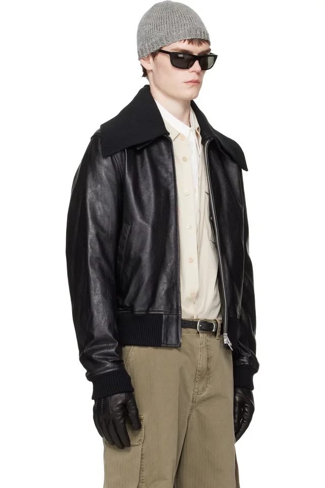 OUR LEGACY Black Pharos Leather Bomber Jacket, photo 2 of 4 from SSENSE