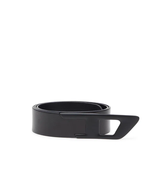 Diesel D Logo Metal Buckle Belt — Black Bovine Leather in Black Leather from HEWI