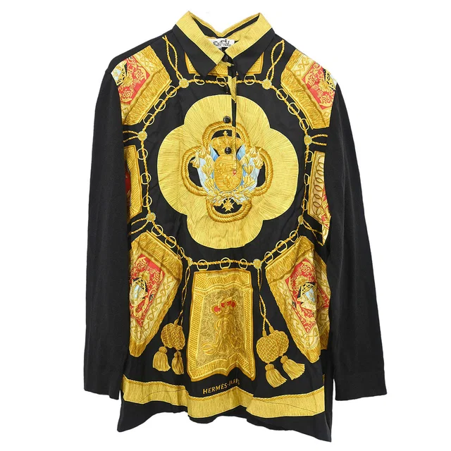 Hermès Blouse Top Black #S in Black Silk from AMORE Vintage Tokyo