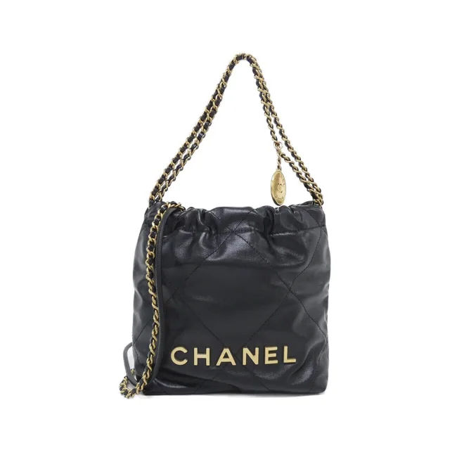 CHANEL 22 Line Mini AS3980 Bag in BLACK / MAT GOLD metal fittings calf from KOMEHYO