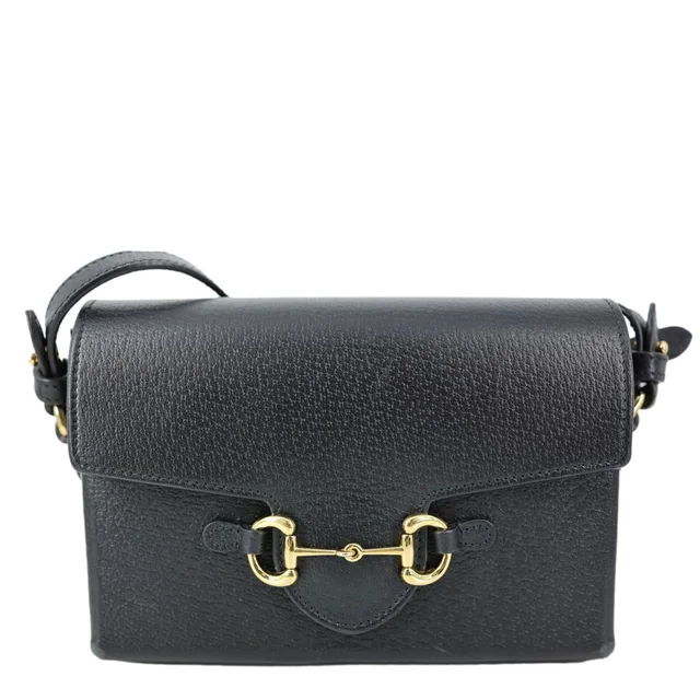 Gucci Horsebit 1955 Flap Leather Shoulder Bag Black 732314 in Black Leather from Dallas Designer Handbags