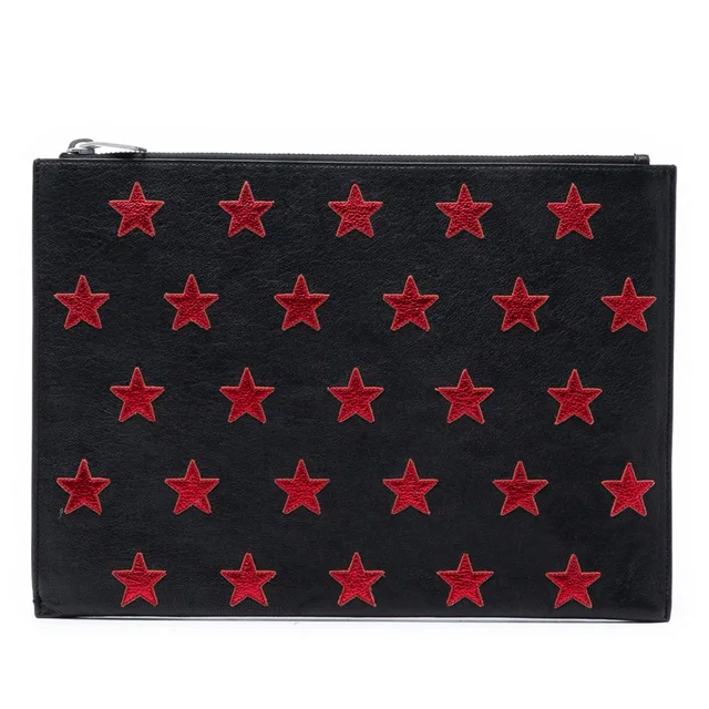 Black Saint Laurent Leather Star Rider Tablet Pouch Clutch Bag in Black Leather from Designer Revival