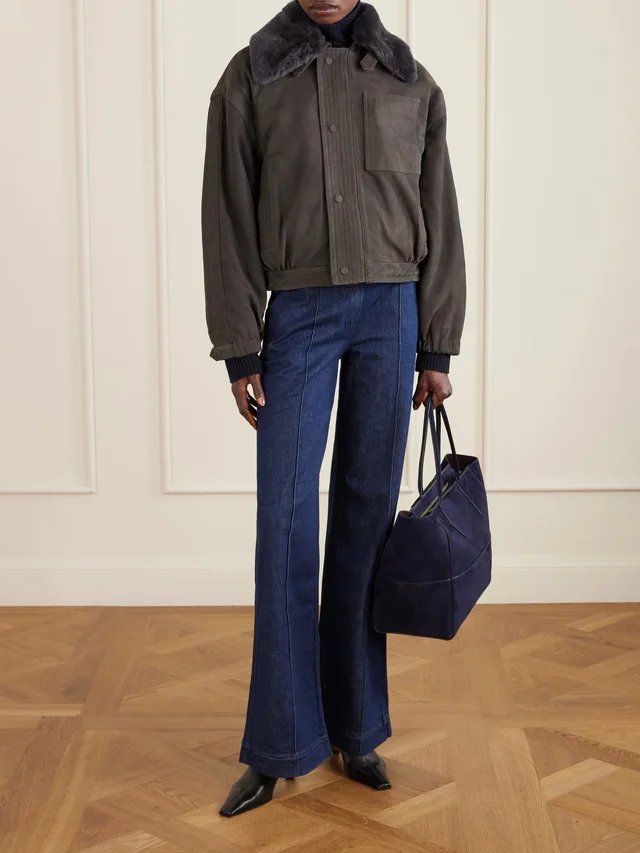 VICTORIA BECKHAM Shearling-trimmed nubuck bomber jacket in Grey, photo 2 of 2 from NET-A-PORTER (Canada)