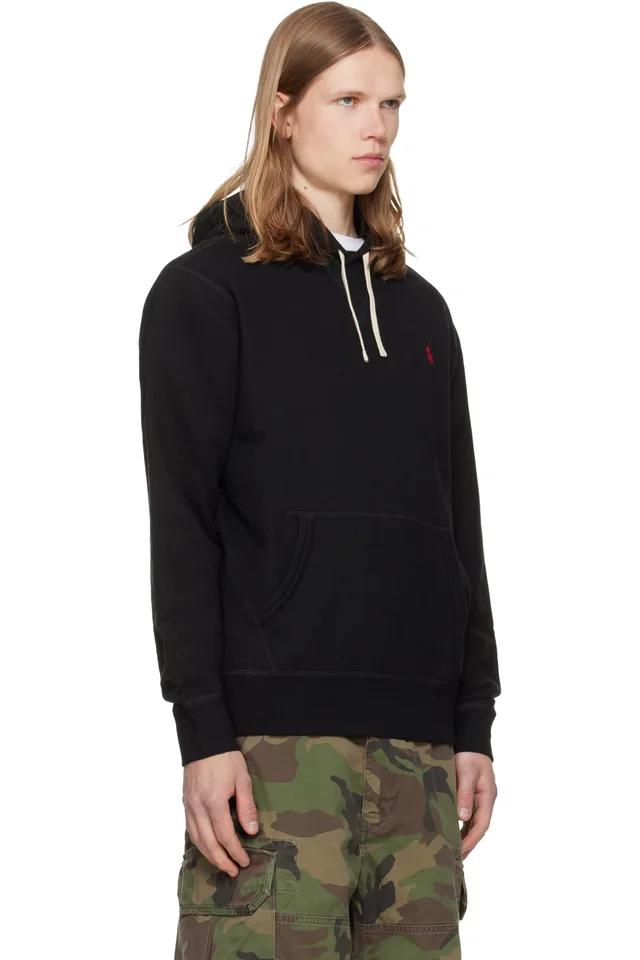 Polo Ralph Lauren Black 'The RL Fleece' Hoodie, photo 2 of 4 from SSENSE