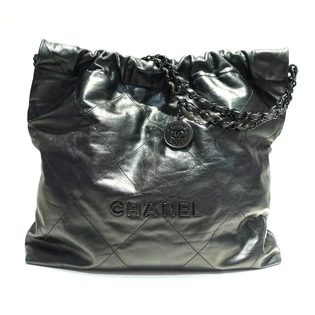 Chanel 22 Medium Shoulder Bag So Black CC Logo in Black Calfskin from The Reluxe