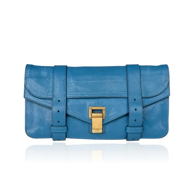 Proenza Schouler PS1 Clutch in Blue Leather from Designer Archives