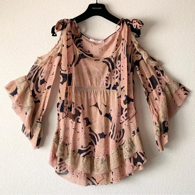 REDValentino Valentino Y2k Lace Bell Sleeve Blouse in neutral|pink|brown from Poshmark