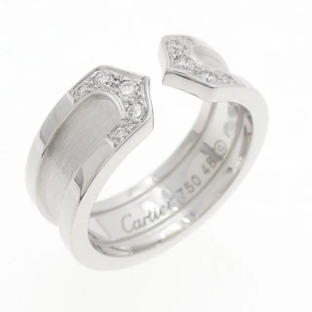 Cartier C2 Small 750 White Gold Diamond Ring Size 8 in White from LuxUness
