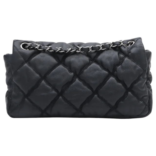 Chanel Circa 2008 Bubble Quilt Chain Shoulder Bag Black in Black Leather from VINTAGE QOO TOKYO, photo 2 of 2