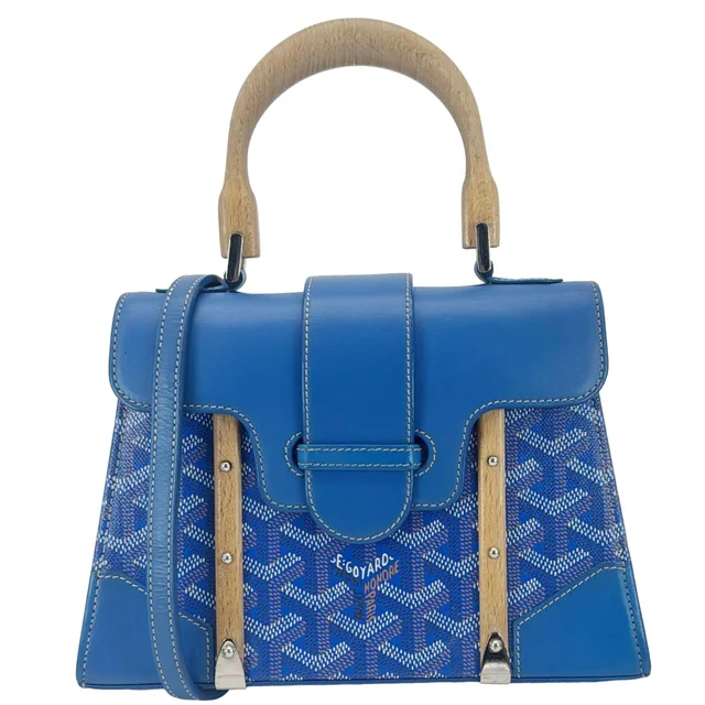 Goyard Saigon Mini Chevron Print Coated Canvas Top Handle Shoulder Bag Blue in Blue Coated canvas from Dallas Designer Handbags