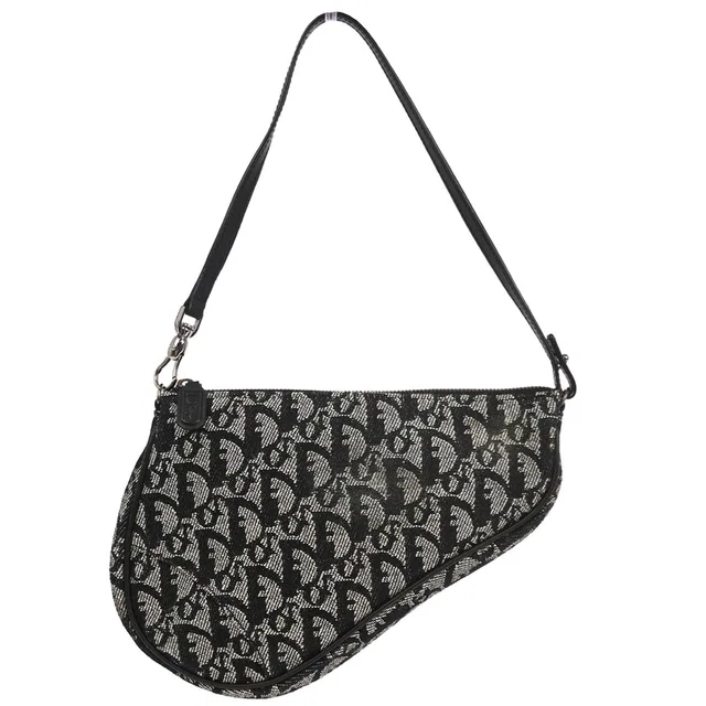 Dior Black Trotter Saddle Handbag in Black Canvas from AMORE Vintage Tokyo