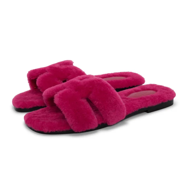 Hermès Shearling Oran Sandals 37 in Rose Fuchsia from Blue Spinach