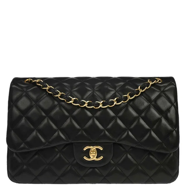 Chanel 2010-2011 Black Lambskin Jumbo Classic Double Flap Shoulder Bag in Black Lambskin from AMORE Vintage Tokyo