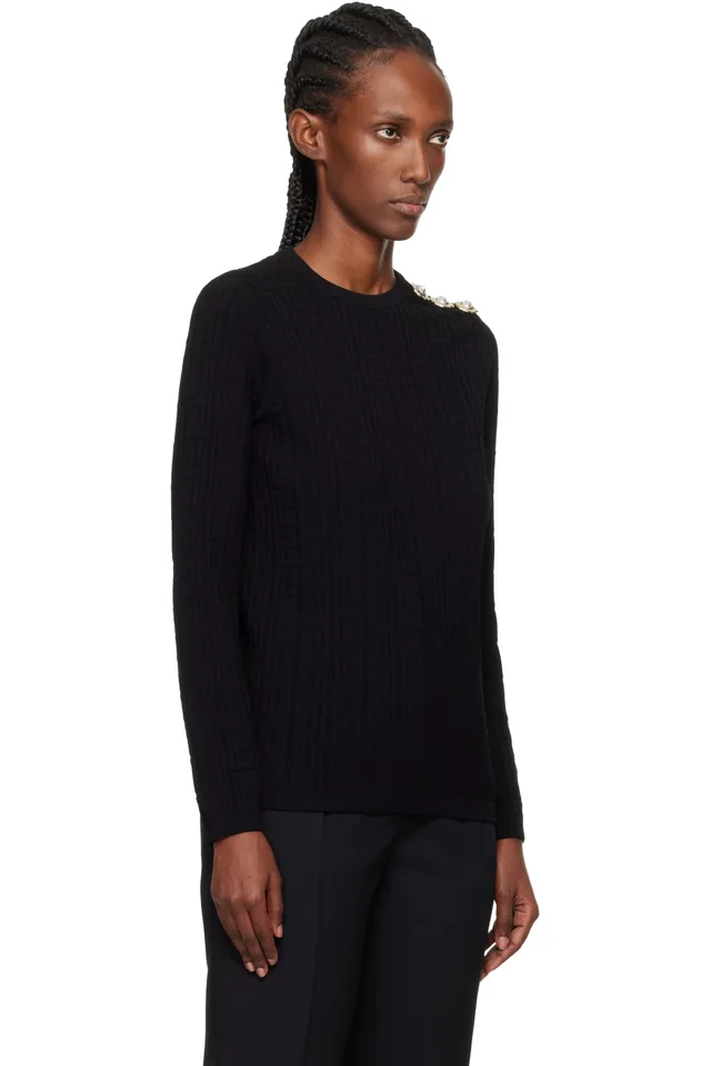 BALMAIN Black Monogram Sweater, photo 2 of 4 from SSENSE