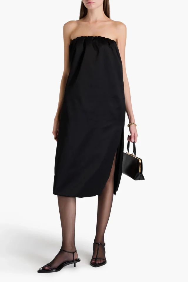 Khaite Yara Strapless Cotton-Blend Duchesse-Satin Dress, photo 2 of 4 from THE OUTNET