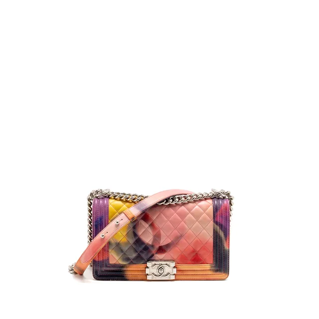 Chanel Medium Boy Bag Flower Print Lambskin Multicolour SHW in Lambskin from EMIER