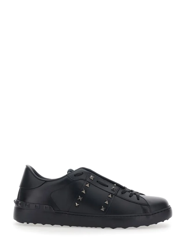'Rockstud Untitled' Black Sneaker with Rockstud Decoration and Logo Embossed on the Tongue in Leather Man in Black, image 1 of 1 from Gaudenzi Boutique