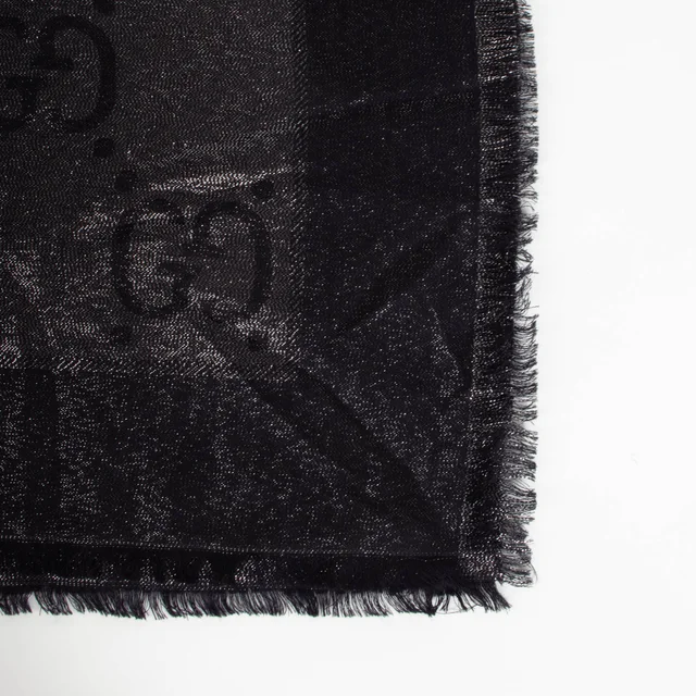 Gucci Black Metallic Lamé Jacquard GG Jumbo Shawl in Black from Labellov, photo 2 of 3