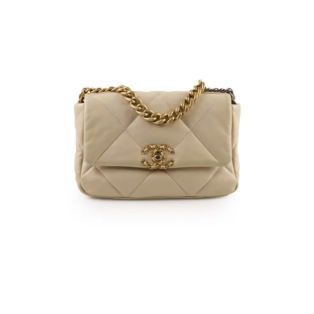 Chanel 19 Small Lambskin Sand Beige in Beige Lambskin from The Purse Affair