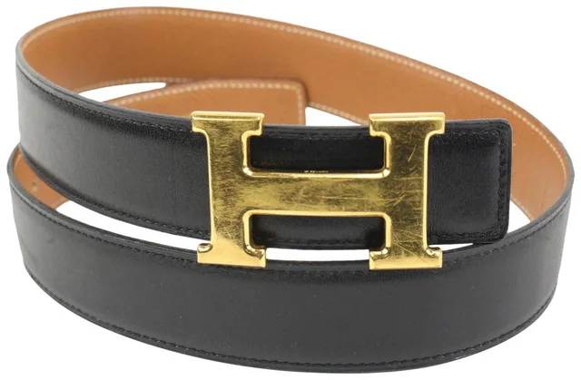 Hermès Black x Brown 32mm H Logo Belt Kit Gold Buckle in Black from Bagriculture