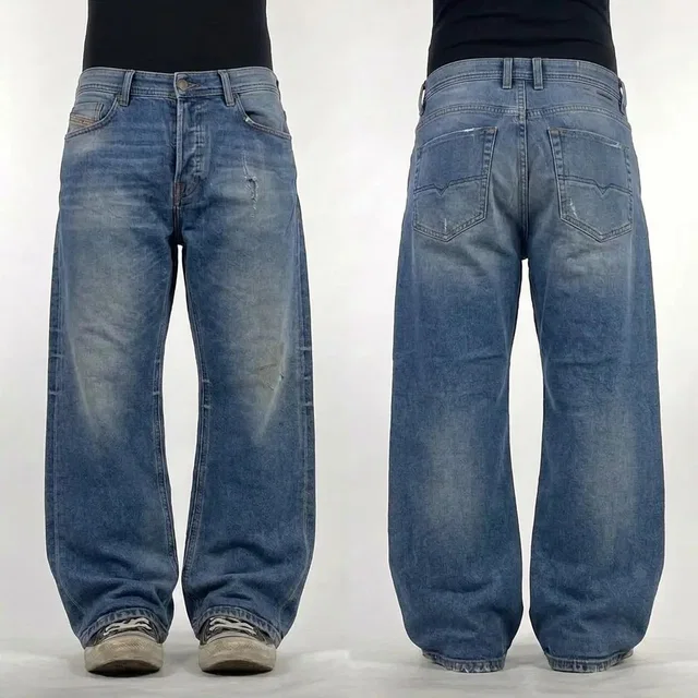 Diesel Vintage Y2K Stonewash Whiskered Cyber Euro Jeans in blue from Grailed