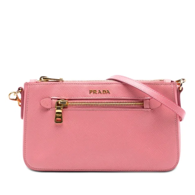 Pink Prada Saffiano Lux Front Pocket Crossbody in Pink Saffiano leather from Designer Revival