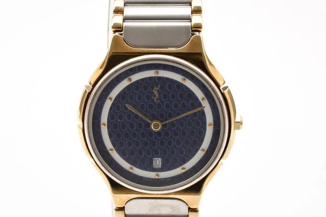 Saint Laurent Logo Vintage Cassandra Quartz Watch Blue Dial Geometric in Blue from The Reluxe