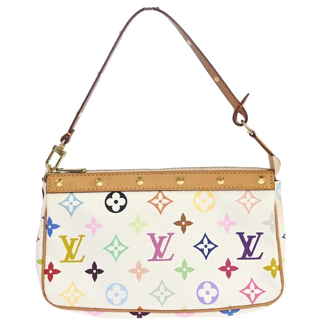 Louis Vuitton White Multicolor Pochette Accessoires M92649 in White Canvas from AMORE Vintage Tokyo