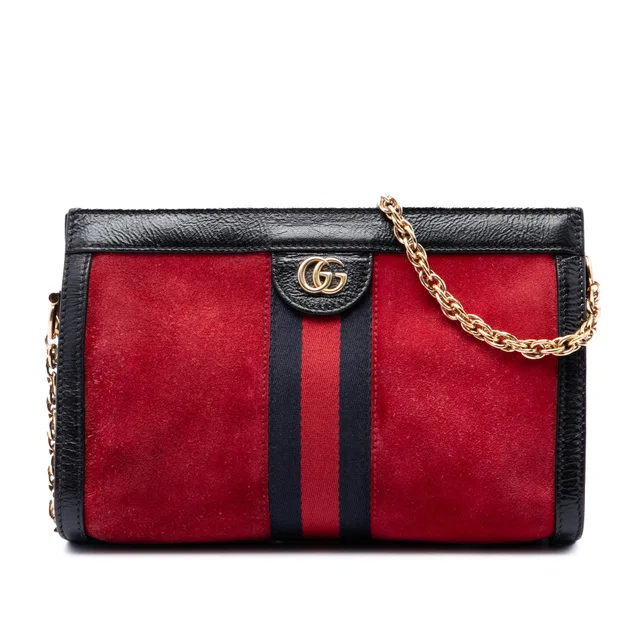 Red Gucci Small Suede Web Ophidia Chain Crossbody in Red Suede from Designer Revival