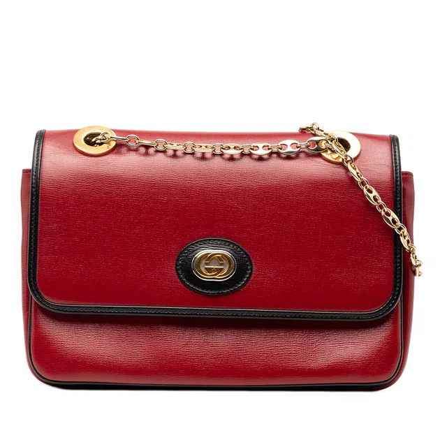Red Gucci Small Leather Marina Chain Shoulder Bag in Red Leather from Designer Revival