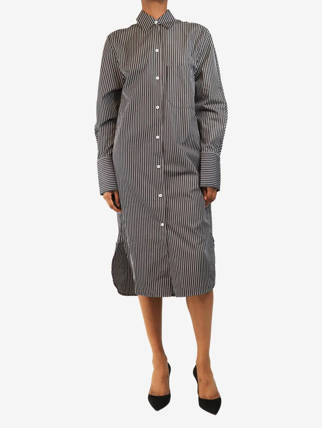 TOTEME Navy oversized striped shirt dress - size UK 6 in Navy from Sign of the Times