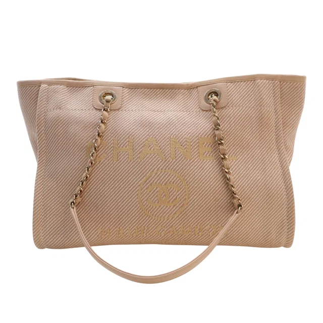 Tan Chanel Small Mixed Fibers Deauville Tote in Brown Leather from Designer Revival