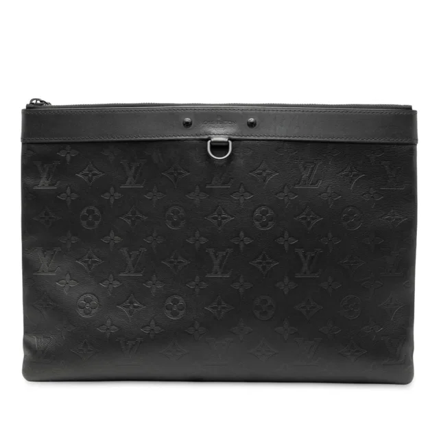 Black Louis Vuitton Monogram Shadow Discovery Pochette Clutch Bag in Black Leather from Designer Revival