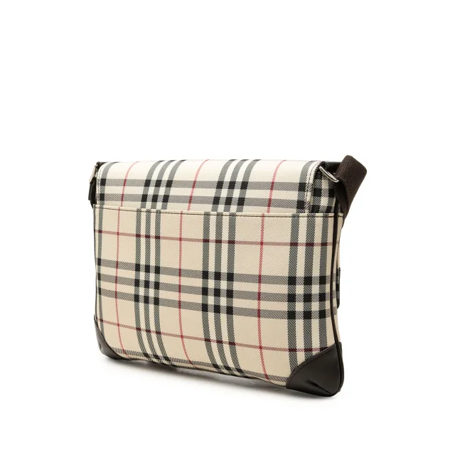 Beige Burberry House Check Canvas Flap Crossbody in Beige Canvas from Designer Revival, photo 2 of 6